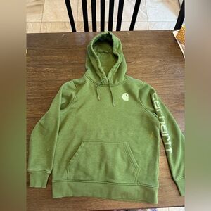 Carhartt Green kids  Hoodie size 10 small
Flaw of yellow paint, very fleecy